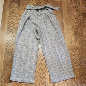 Topshop Plaid High-Waist Paper Bag Waist Wide-Leg Trousers in Blk Wht And Yellow